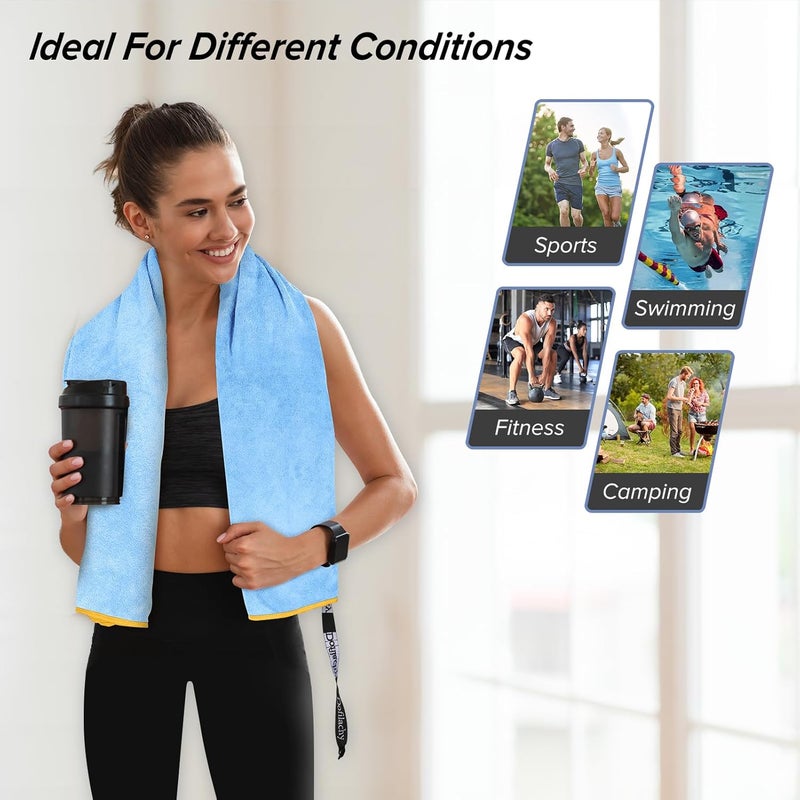 Dofilachy 4 Pack Camping Towel - Quick Dry Towel - Microfiber Travel Sports Towels - Super Absorbent Swim Towel (4, Blue-4) - Image 5